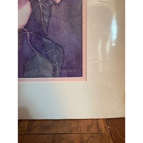 "A Rose Called Sally" Print By Sandy Delehanty 10/100 floral pink white mat READ - Picture 2 of 6
